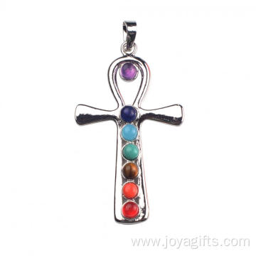 Healing 7 Chakra Beads Cross Meditation Yoga Pendant Fit Neacklace